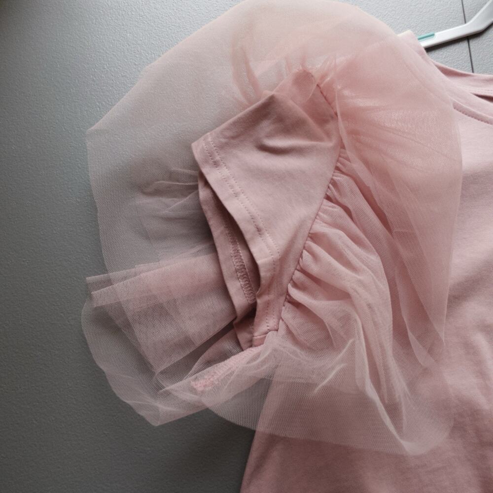 NWT Le Lis Pink Tulle Ruffle Sleeve Boxy T Shirt Size L Whimsical Fairy Coquette - Picture 4 of 8